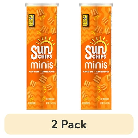 (2 pack) SunChips Minis, Harvest Cheddar Canister Snack Chips, 3.75 oz Canister