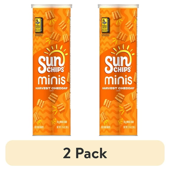 (2 pack) SunChips Minis, Harvest Cheddar Canister Snack Chips, 3.75 oz Canister
