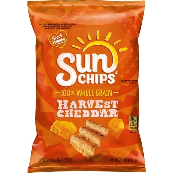 SunChips Harvest Cheddar Flavored Whole Grain Snack Chips 2.75 oz Bag (Pack of 2)