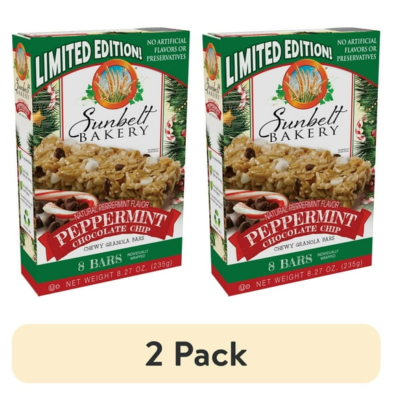 (2 pack) Sunbelt Bakery Family Pack Peppermint Chocolate Chip Chewy Granola Bars