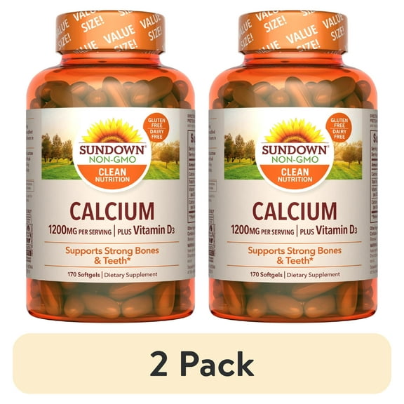 (2 pack) Sundown Calcium 1200 mg Plus Vitamin D3, Supports Bone, Teeth, and Immune Health, 170 Softgels