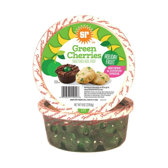 (2 pack) Sunripe Candied Green Cherries, 8 oz