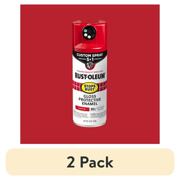 (2 pack) Sunrise Red, Rust-Oleum Stops Rust Custom Sprays 5 in 1 Gloss Spray Paint-376899, 12 oz