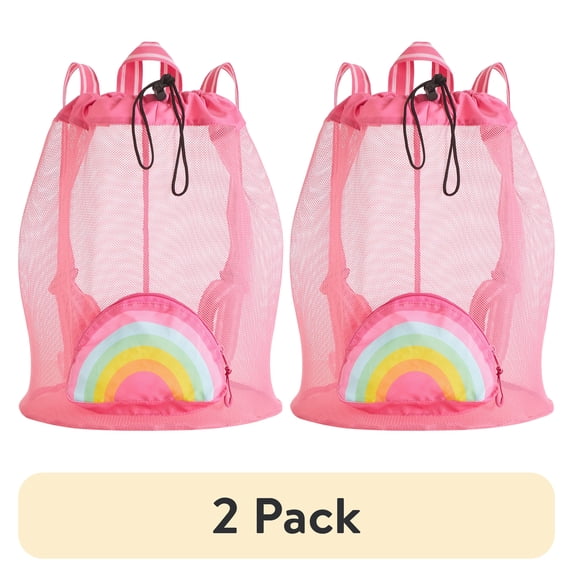 (2 pack) Sunshine Squad Rainbow Beach Convertible Mesh Backpack