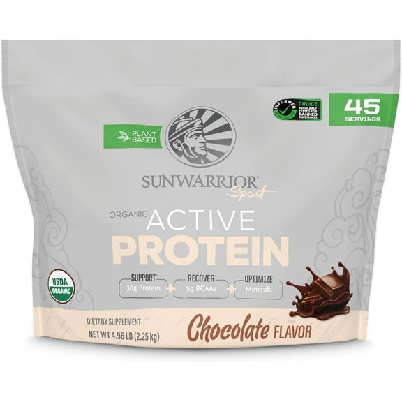 (2 pack) Sunwarrior Organic Active Protein Vegan Protein Powder, Chocolate Flavor, 4.96 lbs (45 Servings)