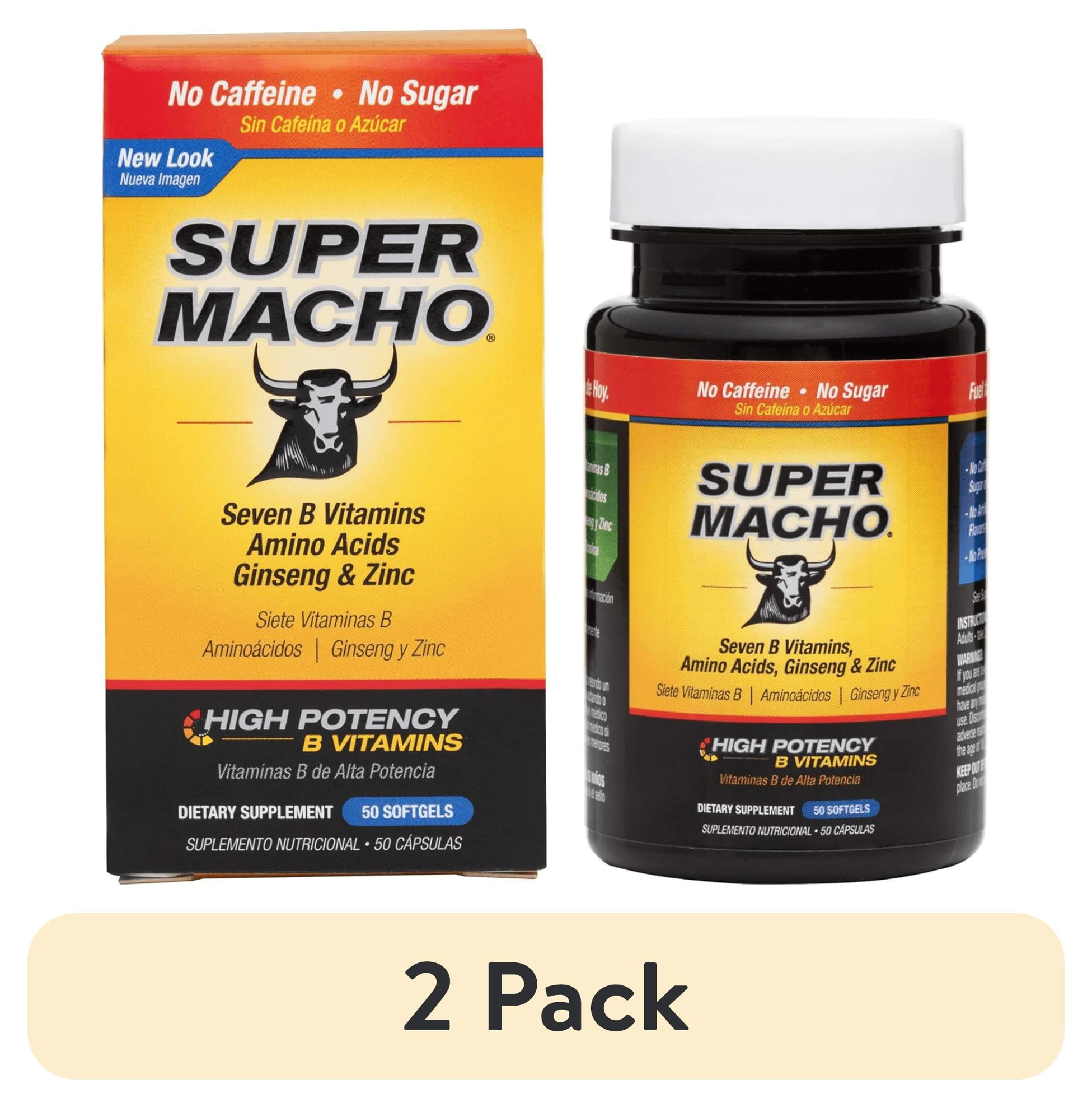 (2 pack) SUPER MACHO Natural Vitamin B Supplement with Amino Acids, Ginseng & Zinc for Adult Males, 50 Count