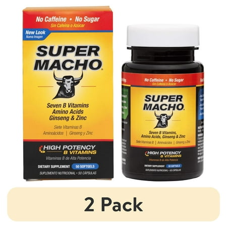 (2 pack) SUPER MACHO Natural Vitamin B Supplement with Amino Acids, Ginseng & Zinc for Adult Males, 50 Count
