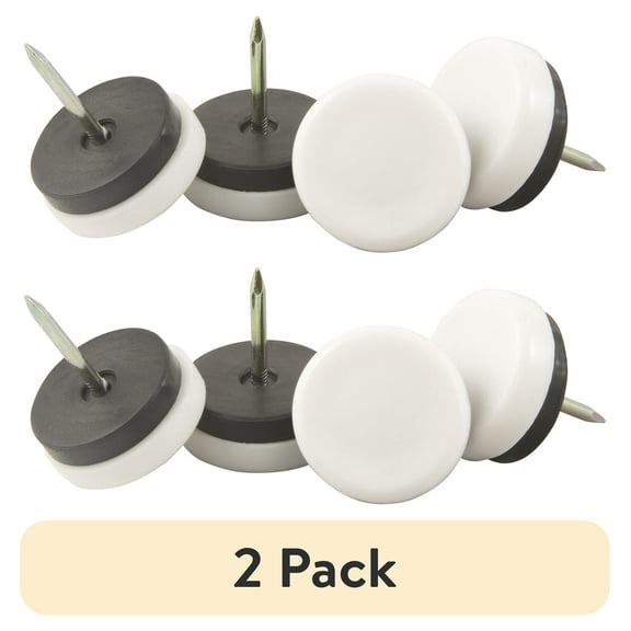 (2 pack) Super Sliders 1-1/16" Round Nail on Furniture Glides Plastic, White, 4 Pack