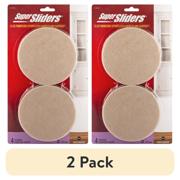(2 pack) Super Sliders. 5 inch Round Felt Furniture Sliders Beige, 4 Pack