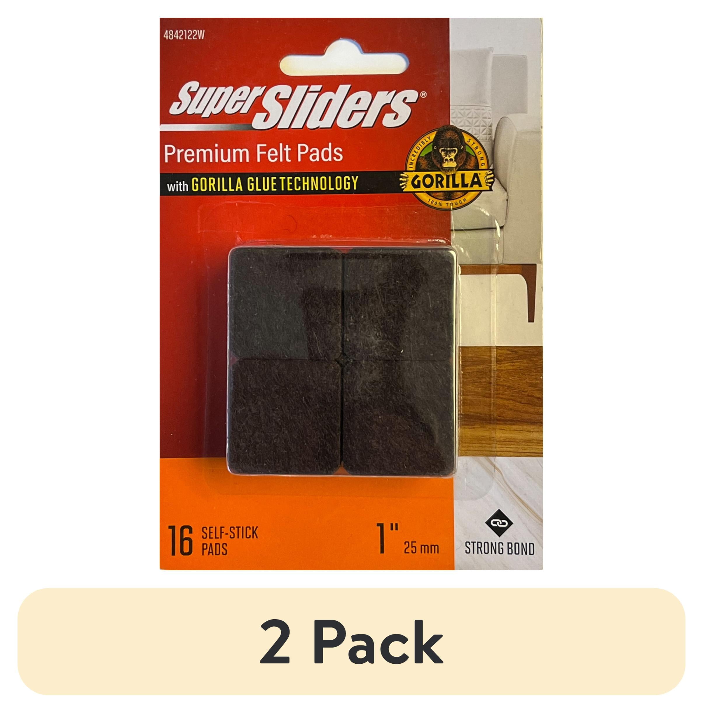 (2 pack) Super Sliders With Gorilla Glue Technology 1" Square Brown Felt Pads 16PC