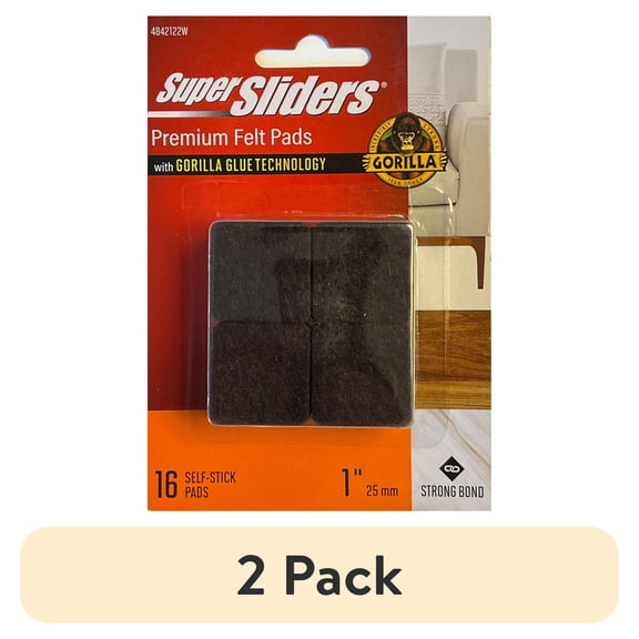 (2 pack) Super Sliders With Gorilla Glue Technology 1" Square Brown Felt Pads 16PC