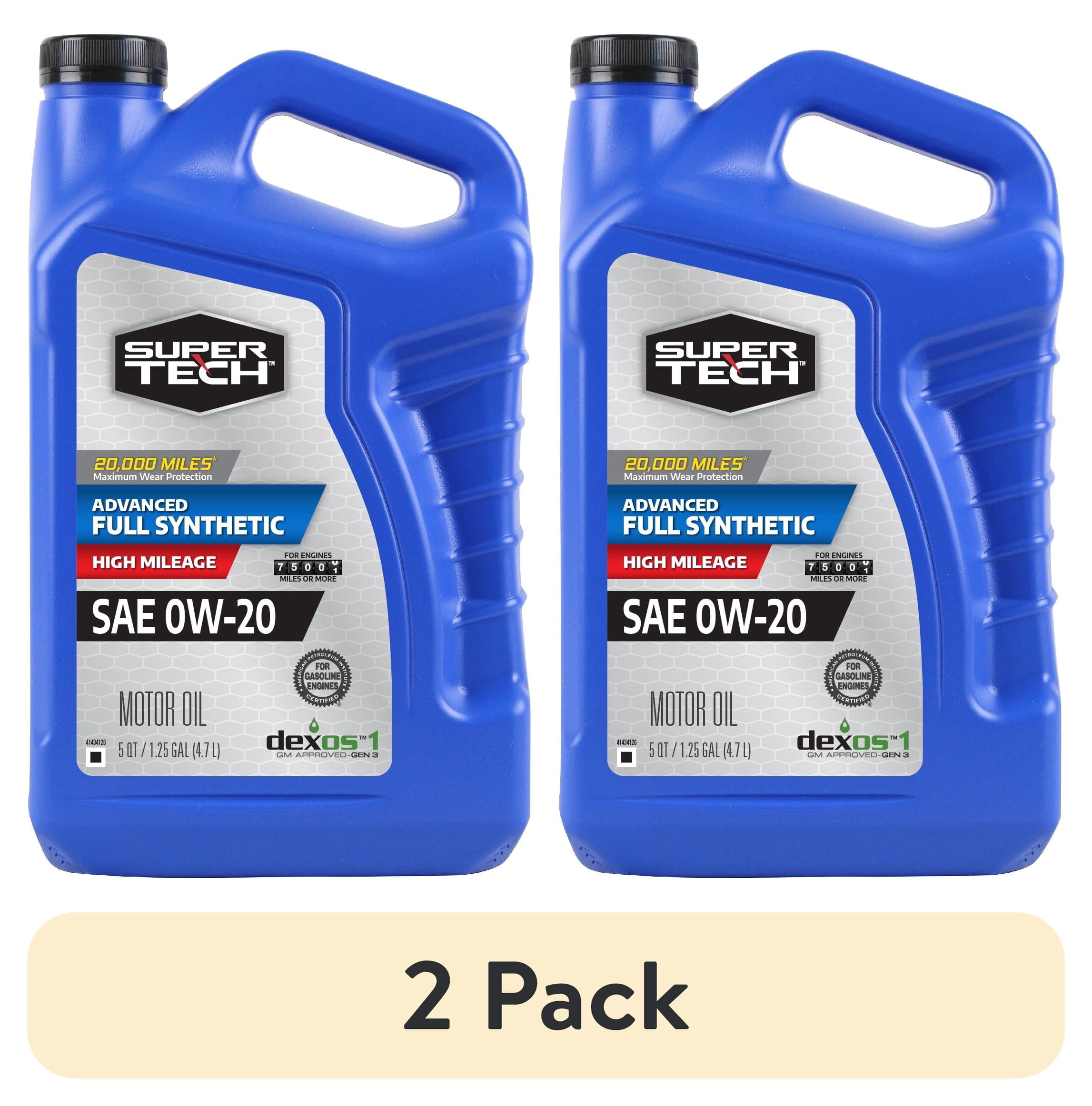 (2 pack) Super Tech High Mileage Full Synthetic SAE 0W-20 Motor Oil, 5 ...
