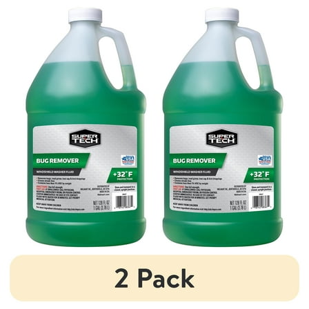 (2 pack) Super Tech Bug Remover with Rain Repeller Windshield Washer Fluid 1 Gallon