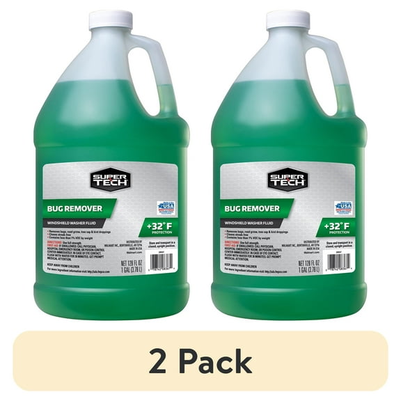 (2 pack) Super Tech Bug Remover with Rain Repeller Windshield Washer Fluid 1 Gallon