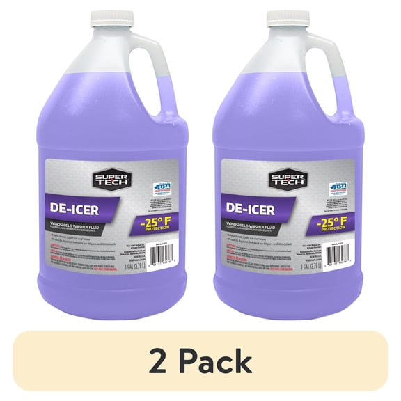 (2 pack) Super Tech De-Ice, Winter Formula Fluid Windshield Washer Fluid, 1 Gallon 1 Pack with Rain Repeller