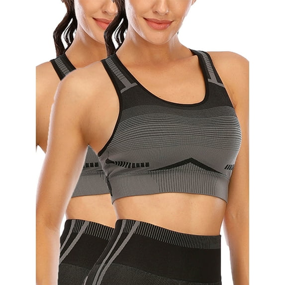 2-pack Supportive Sports Bras for Women Running Padded Compression Sports Bra Racerback Workout Tops Plus Size
