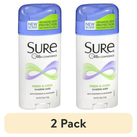 (2 pack) Sure Antiperspirant & Deodorant, Fresh And Cool, 48hr Invisible Solid, 2.6 Oz