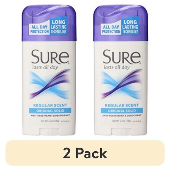 (2 pack) Sure Anti-Perspirant & Deodorant Original Solid, Regular Scent 2.70 oz