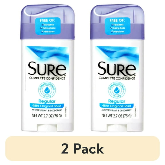 (2 pack) Sure Original Solid Antiperspirant & Deodorant, 48HR Protection, Regular Scent, 2.7 OZ