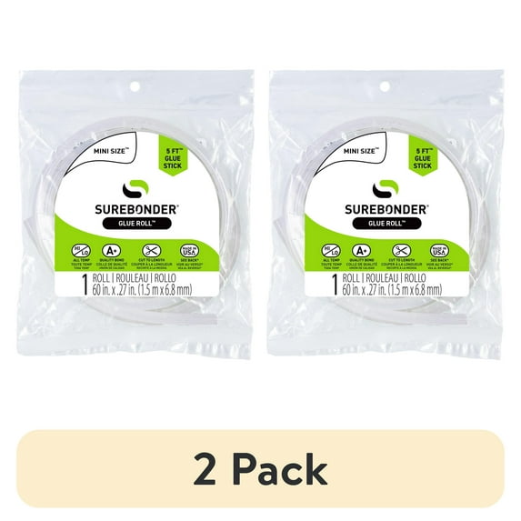 (2 pack) Surebonder Mini Hot Glue Stick Roll, 60" (5 Feet), 5/16" Diameter - Long Glue Stick, Uninterrupted Gluing, All Purpose for Crafting and DIY, Clear
