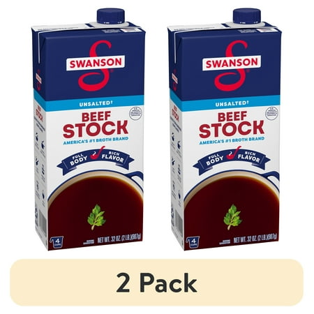 (2 pack) Swanson Unsalted Beef Stock, 32 oz Carton