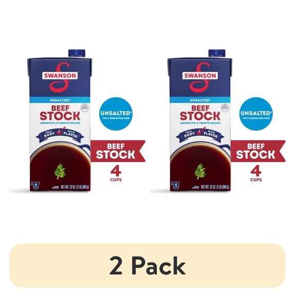 (2 pack) Swanson Unsalted Beef Stock, 32 oz Carton