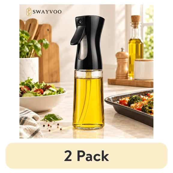 (2 pack) Swayvoo Olive Oil Sprayer for Cooking, 200ml Glass Olive Oil Spray Bottle and Dispenser, Oil Mister for Air Fryer, Portion Control Olive Oil Dispenser Bottle for Salad, BBQ, Black