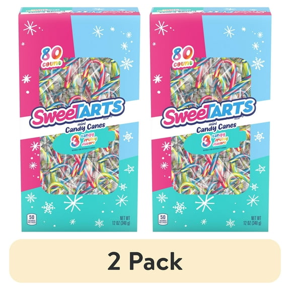(2 pack) SweeTARTS Holiday Mini Candy Canes, Tangy Fruit Flavored Candy Canes, Christmas Candy, 12 oz, 80 Count