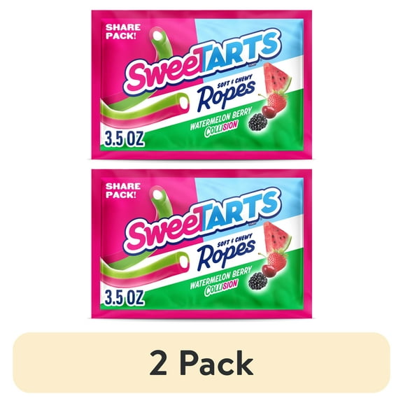(2 pack) SweeTARTS Ropes, Candy, Watermelon Berry Collision, Soft and Chewy, 3.5 oz