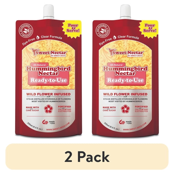 (2 pack) Sweet-Seed Sweet-Nectar® Ready-to-Use Hummingbird Nectar, Dye-Free, 8 fl oz Pouch