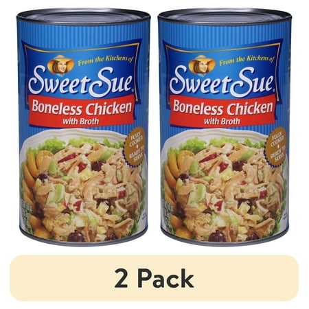 (2 pack) Sweet Sue Boneless Chicken with Broth, Fully Cooked and Ready to Serve, Gluten Free, 10g Protein Per Serving, Shelf Stable Can, 50 oz