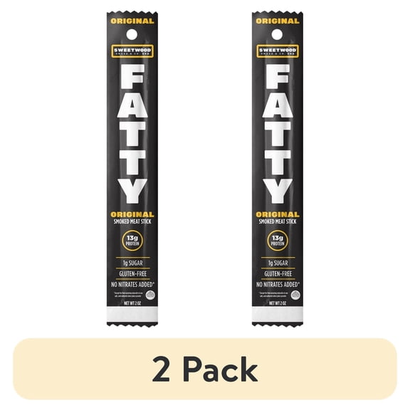 (2 pack) FATTY Meat Sticks, Made with Grass Fed Beef, Pork Raised Without Antibiotics, 13g Protein Per Stick, Original, Easter Basket Stuffer for Men, 2 oz.
