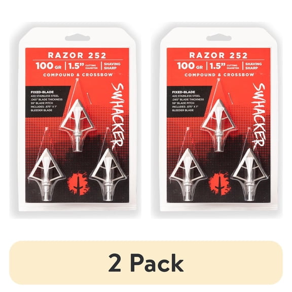 (2 pack) Swhacker RAZOR #252 Fixed Blade Broadheads by , 4-Blade 100 Grain 1.5" Cut (pack of 3)