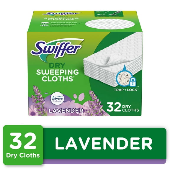 (2 pack) Swiffer Sweep + Mop, Dry Pads Refill, Floor Cleaner, Cleaning Cloths, Lavender, 32 Count