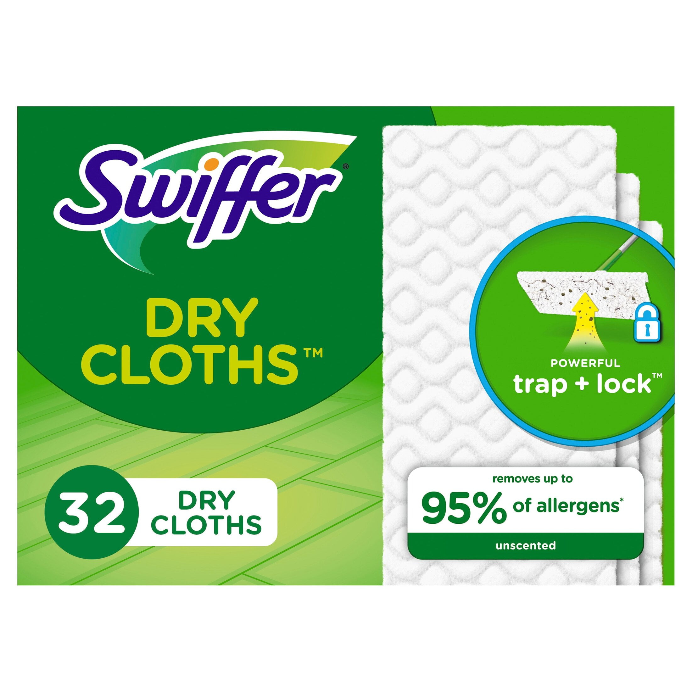 (2 pack) Swiffer Sweep + Mop, Dry Pads Refill, Floor Cleaner, Cleaning Cloths, Unscented, 32 Count