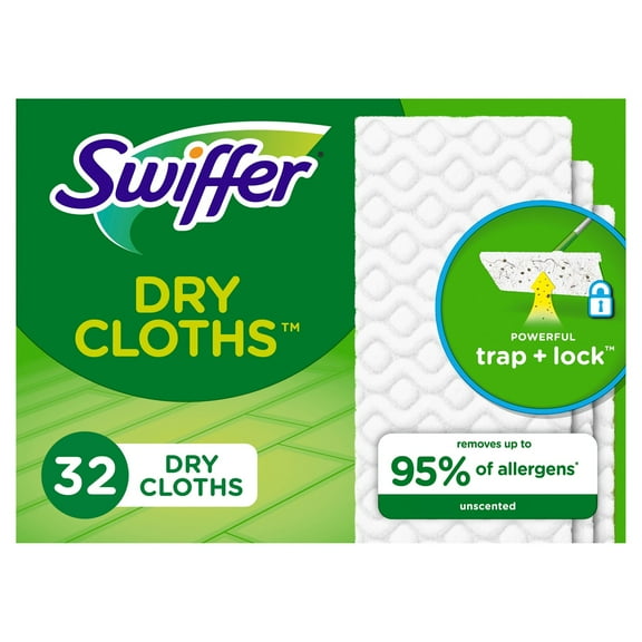(2 pack) Swiffer Sweep + Mop, Dry Pads Refill, Floor Cleaner, Cleaning Cloths, Unscented, 32 Count
