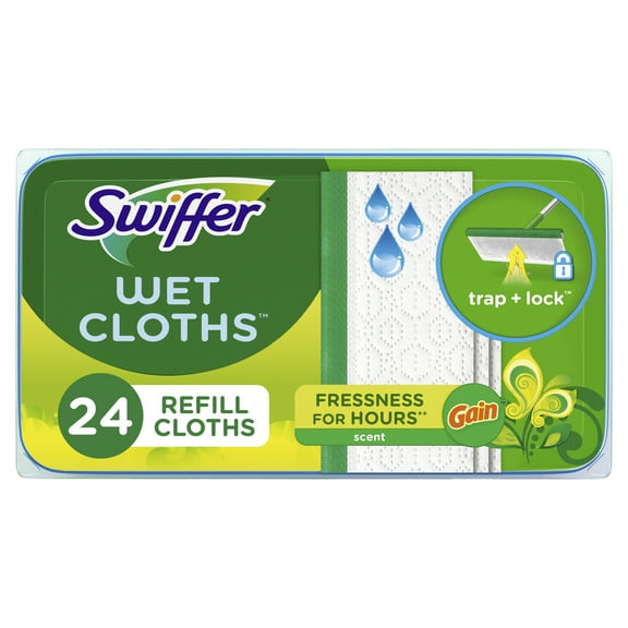 (2 pack) Swiffer Sweep + Mop, Wet Pads Refill, Floor Cleaner, Cleaning Cloths, Gain, 24 Count