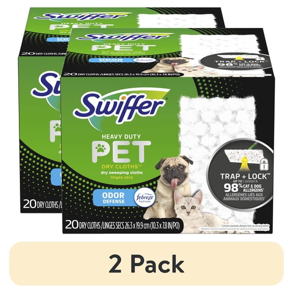 (2 pack) Swiffer Hair Magnet Heavy Duty Pet Refills, Odor Defense, 20 Count