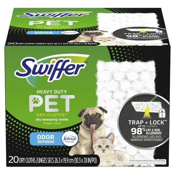 (2 pack) Swiffer Sweeper Pet Heavy Duty Dry Multi-Surface Cloth Refills, Floor Cleaner, 20 count