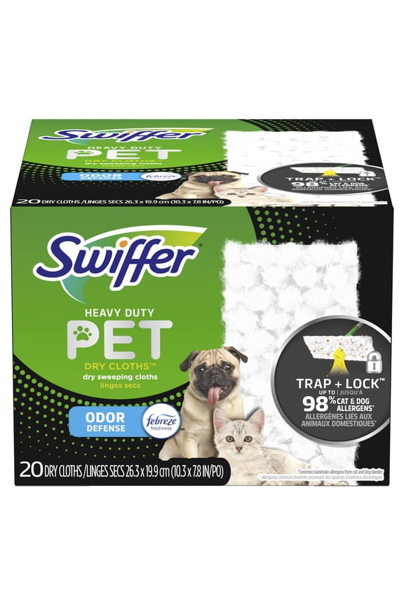 (2 pack) Swiffer Sweeper Pet Heavy Duty Dry Multi-Surface Cloth Refills, Floor Cleaner, 20 count