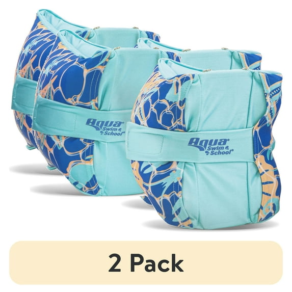 (2 pack) SwimSchool Adjustable Fabric Arm Pool Floats for Children 50-80 lb, Unisex, Multi-Color