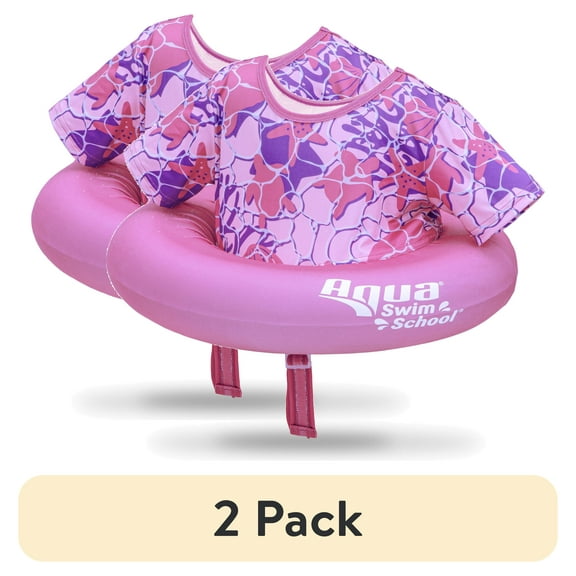 (2 pack) SwimSchool Inflatable Tot Trainer Pool Float, Adjustable Strap, Pink Turtle, Ages 2-4