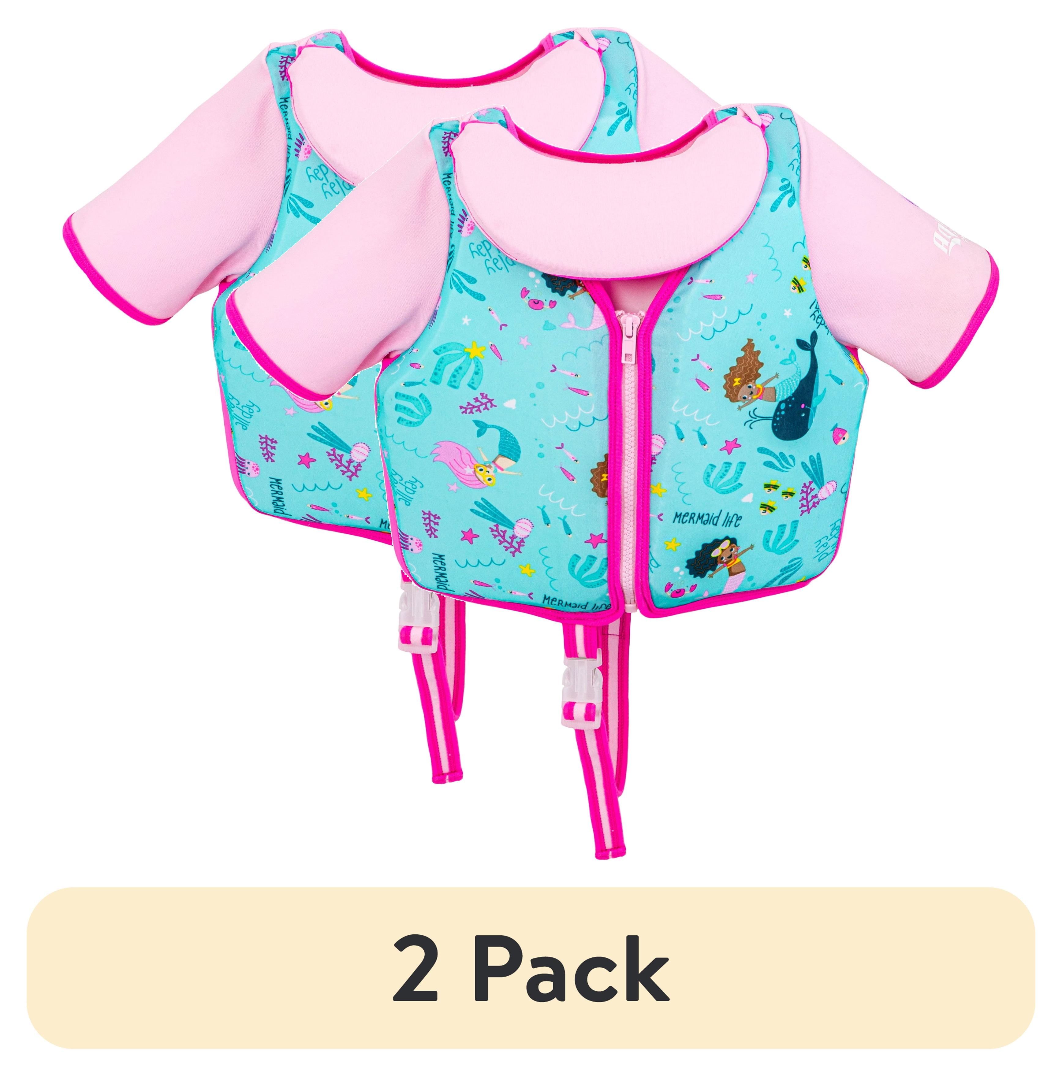 (2 pack) SwimSchool Pink Mermaid Swim Trainer Vest for Kids with Collar, Medium-Large, Ages 4-6 Years, Unisex