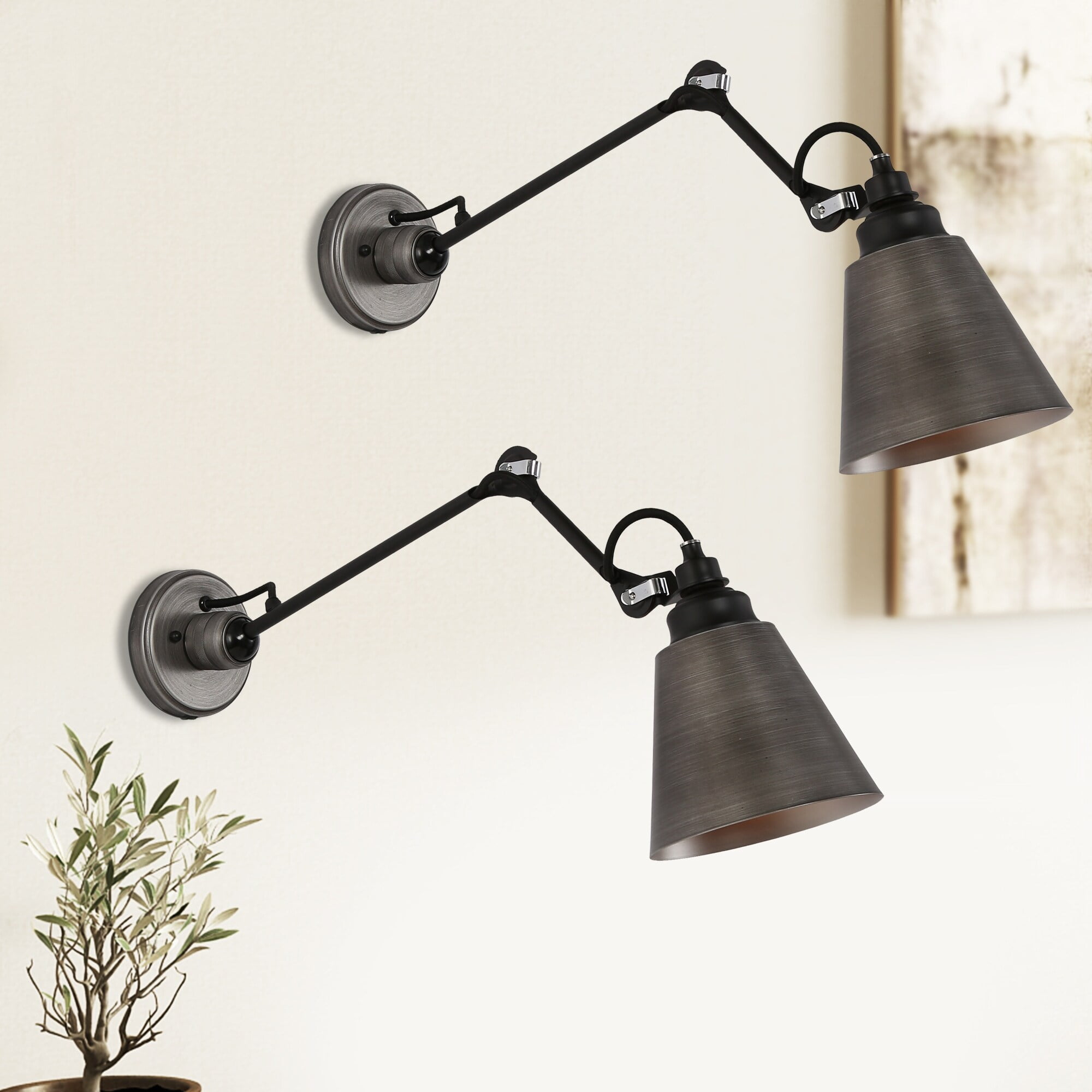 Large Deep Gold and Matte Black Adjustable Swing Arm Wall Sconces