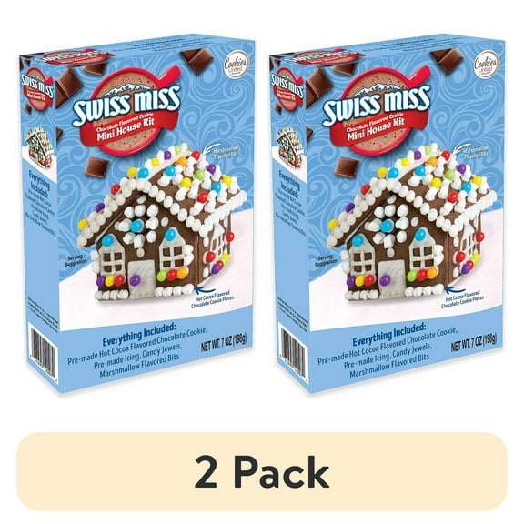 (2 pack) Swiss Miss Chocolate Flavored Build It Yourself Cookie Mini House Kit, 7 oz, Contains Wheat, Eggs, Soy, Milk