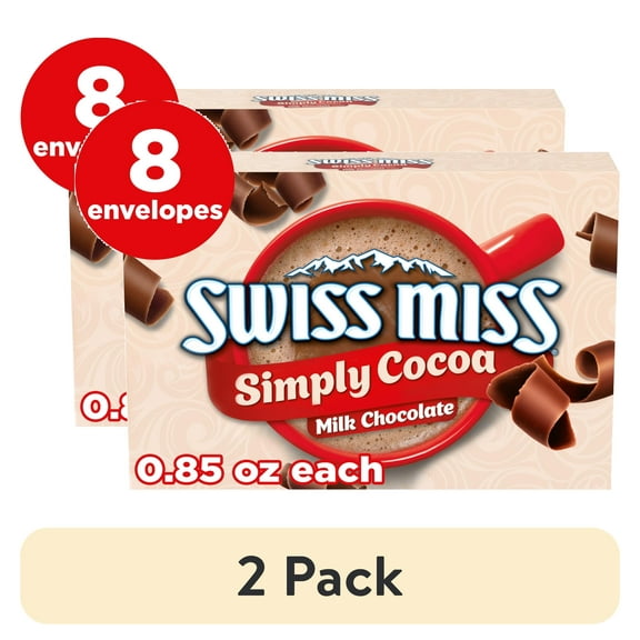 (2 pack) Swiss Miss Simply Cocoa Milk Chocolate Flavored Hot Cocoa Mix, 0.85., 8-Count Envelopes