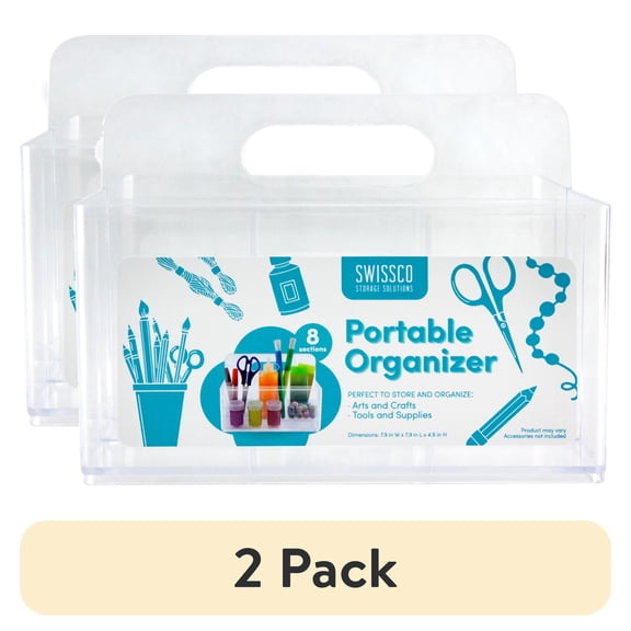 (2 pack) Swissco Portable Storage Caddy Organizer Caddy for Arts and Crafts, School Supplies, 8 Sections, Clear