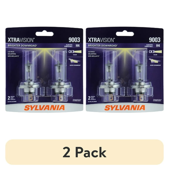 (2 pack) Sylvania 9003 XtraVision Halogen Headlight Bulb, 2 Pack, Compatible with Multiple Cars