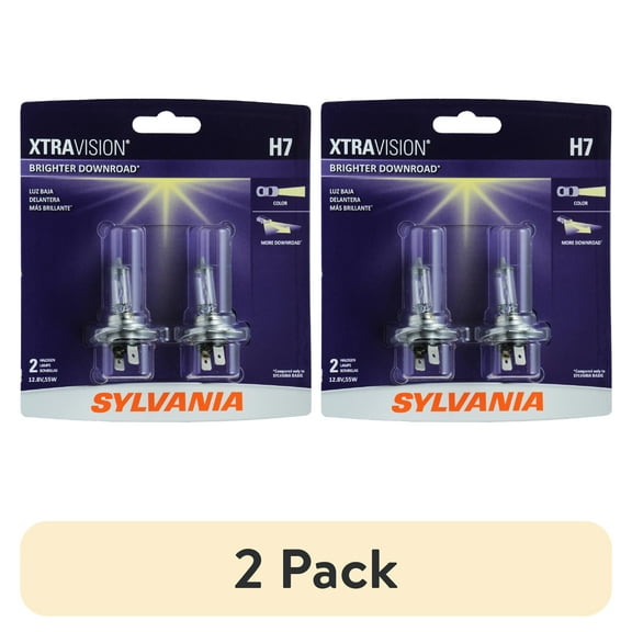 (2 pack) Sylvania H7 XtraVision Halogen Headlight Bulb, 2 Pack, Compatible with Multiple Cars