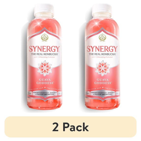 (2 pack) GT's Synergy Guava Goddess Raw Kombucha 16 fl oz
